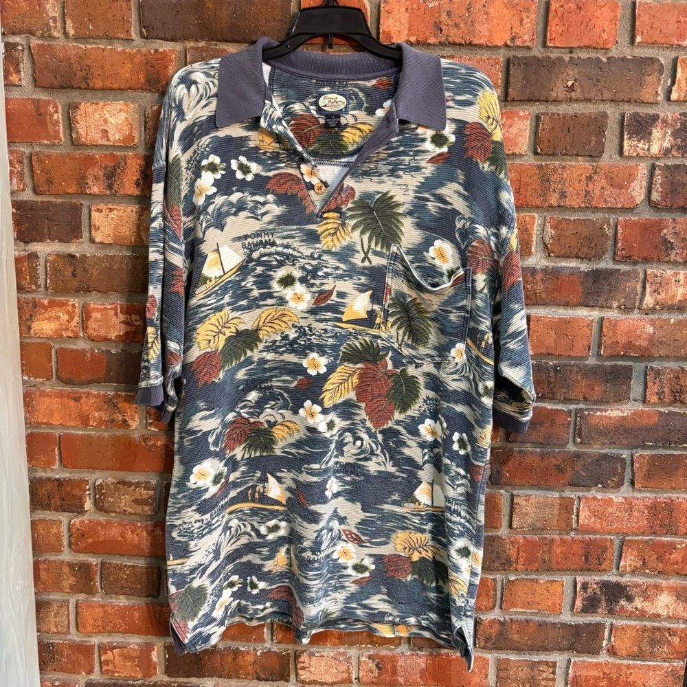 Tommy Bahama mens vintage tropical vacation polo blue S